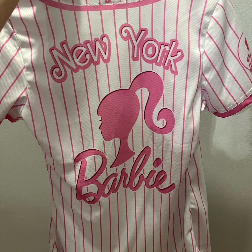 Pink and White Barbie Baseball Jersey New York Mets